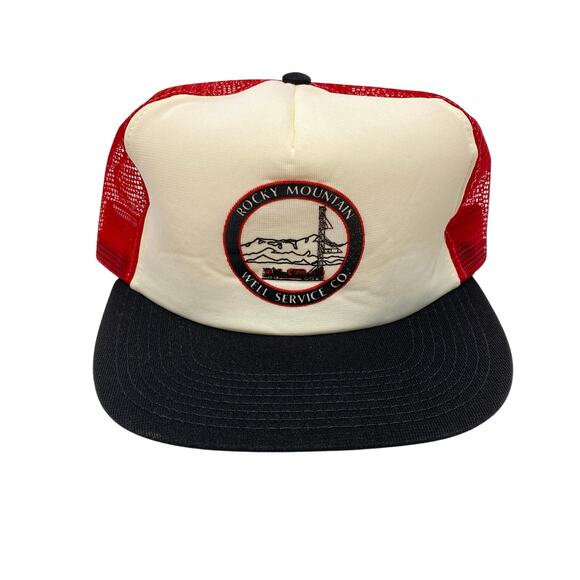 Vintage Rocky Mountain Well Service‎ Co. Logo Red Snapback Trucker Hat Made USA - Picture 1 of 8